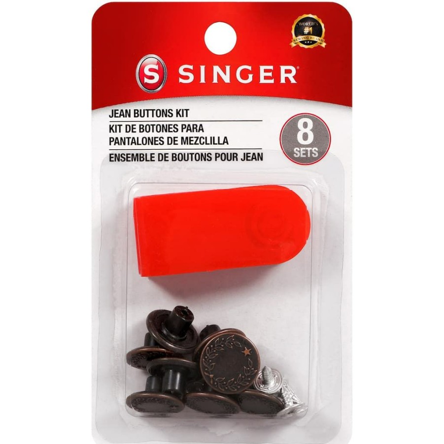 Fabric & Sewing Shop * | Coupon Singer No Sew Jean Buttons Kit With Tool, 8 Sets