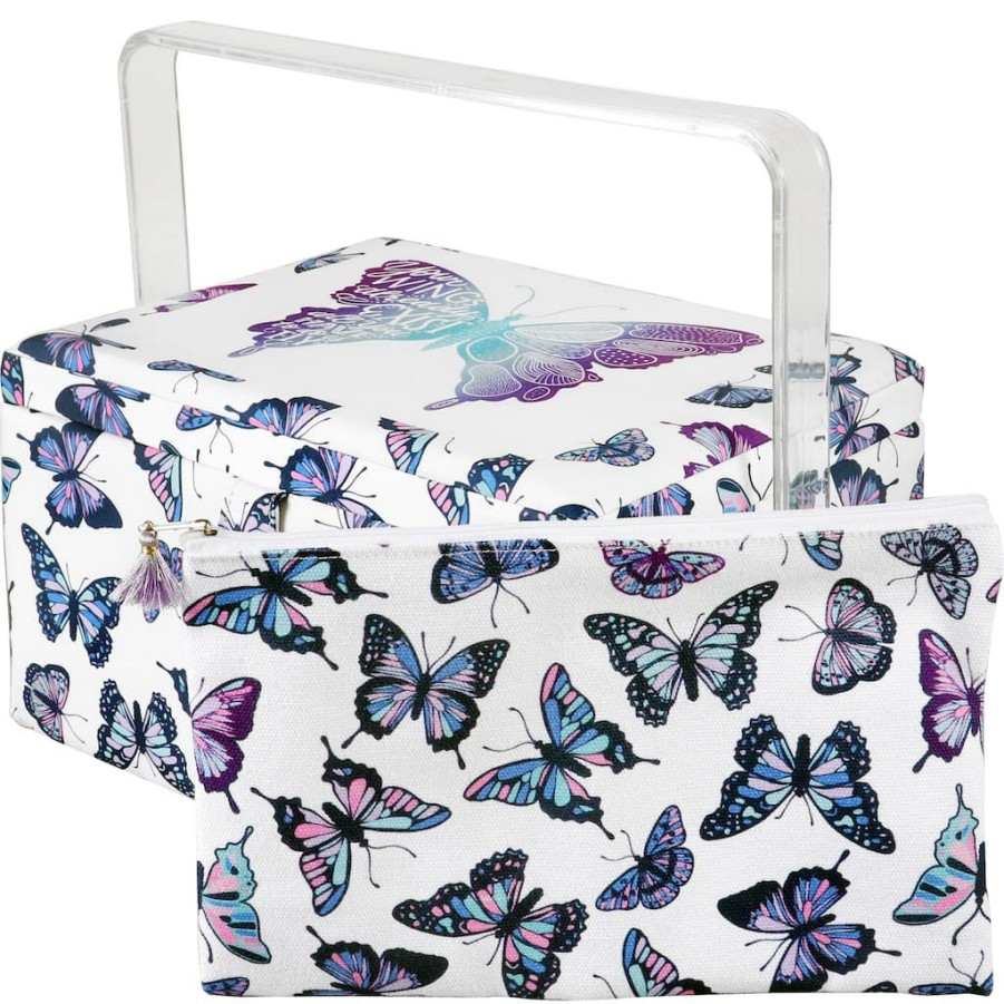 Fabric & Sewing Shop * | Hot Sale Singer Large Butterfly Print Sewing Basket With Zipper Pouch