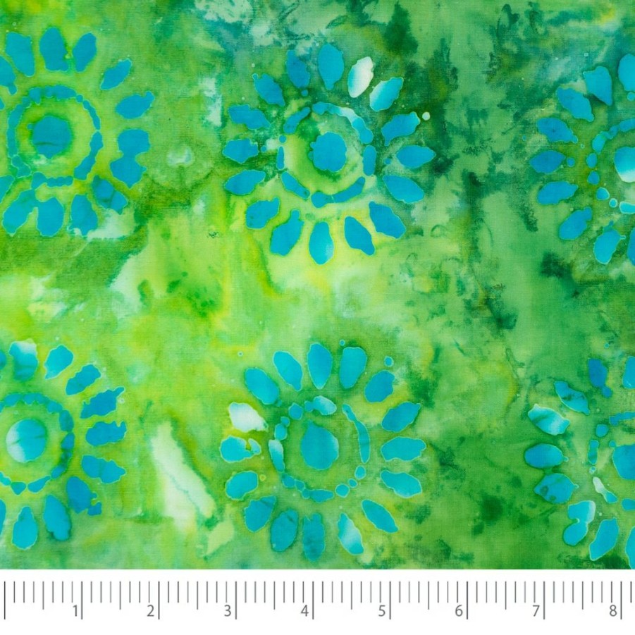 Fabric & Sewing Shop * | Best Pirce Singer Batik Lime Green Sunflower Cotton Fabric