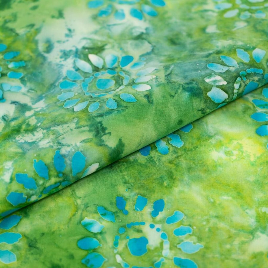 Fabric & Sewing Shop * | Best Pirce Singer Batik Lime Green Sunflower Cotton Fabric