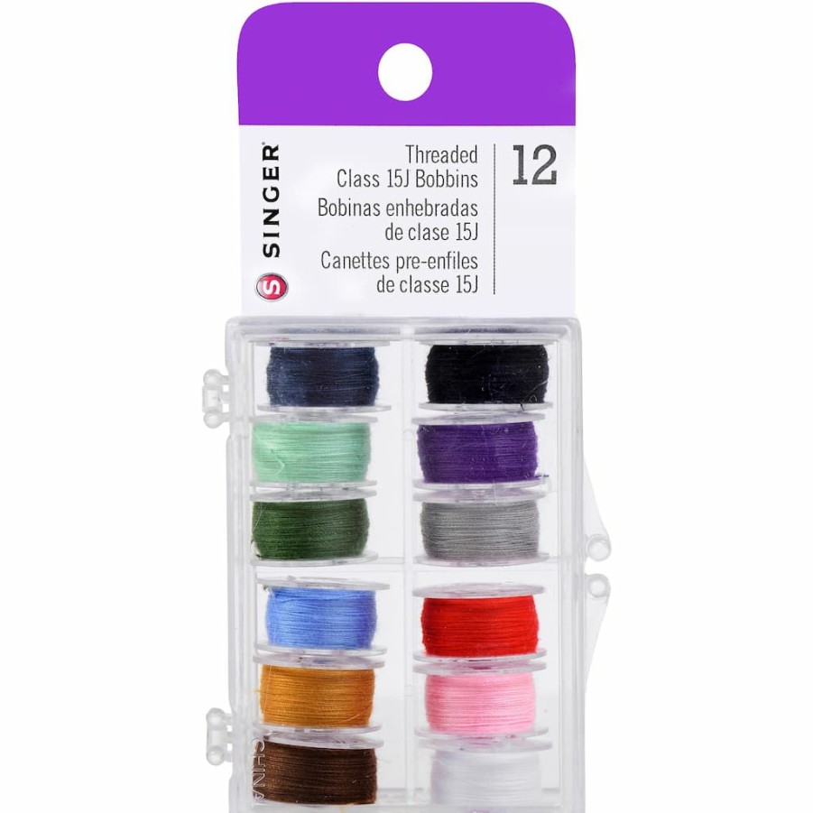 Fabric & Sewing Shop * | Buy Singer Assorted Colors Threaded Class 15J Bobbins In Case