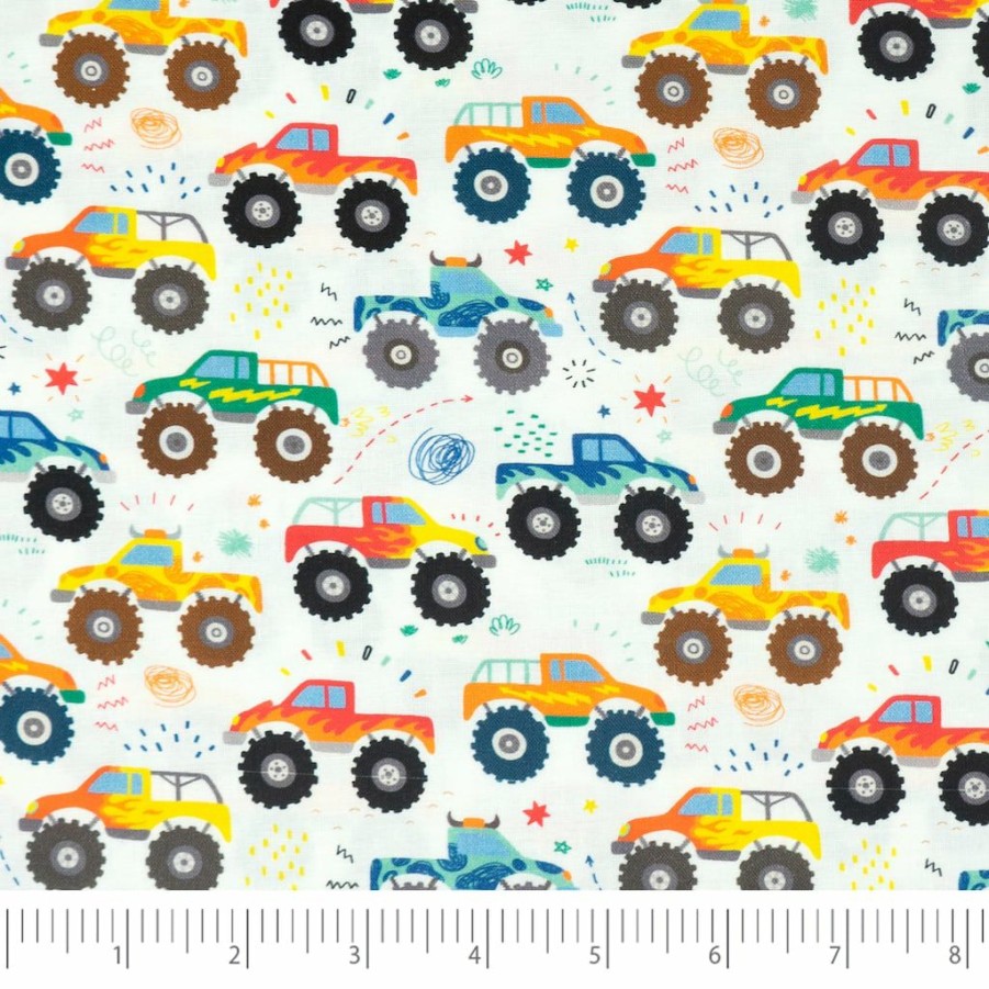 Fabric & Sewing Shop * | Best Deal Singer Monster Truck Scatter Print Cotton Fabric