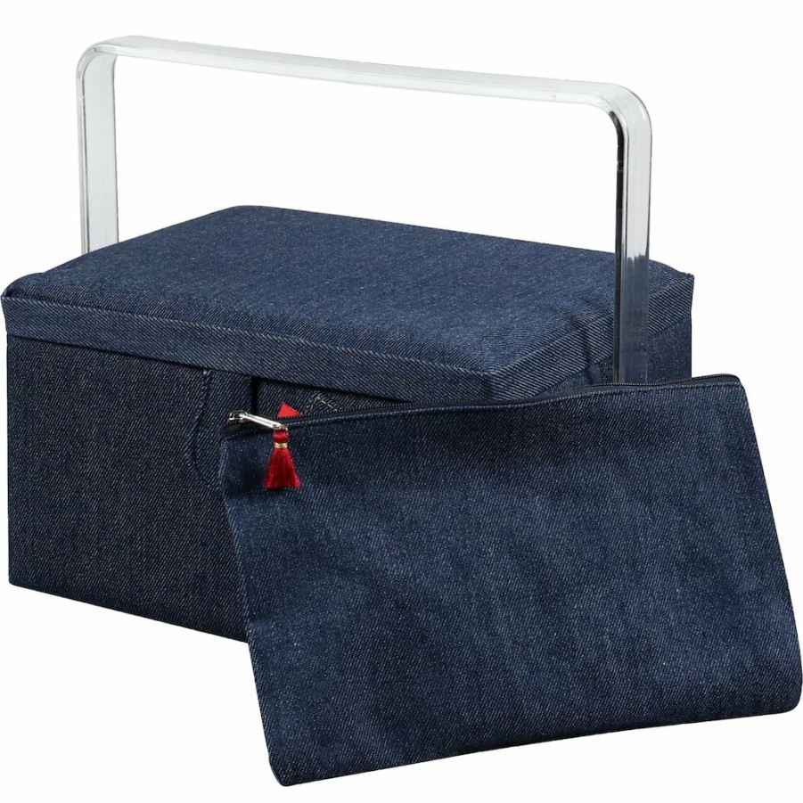 Fabric & Sewing Shop * | Budget Singer Large Denim Sewing Basket With Zipper Pouch