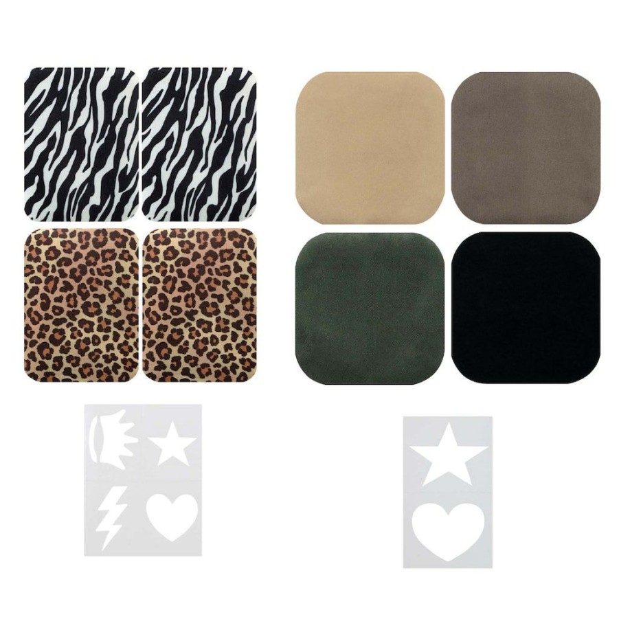 Fabric & Sewing Shop * | Cheapest Singer Animal Print & Khaki Diy Iron-On Fabric Patch Kit With 2 Bonus Stencils