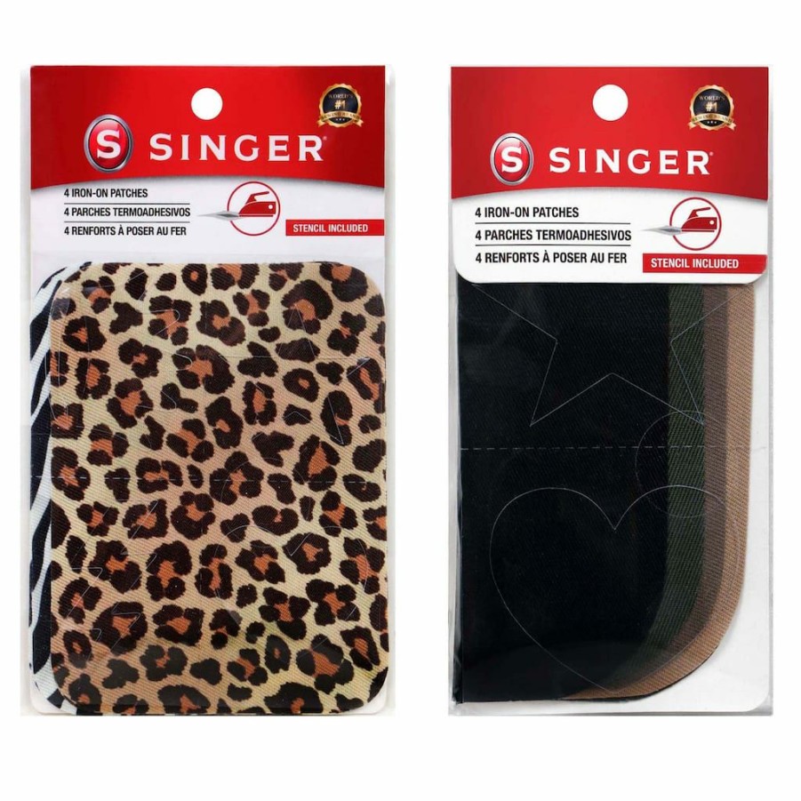 Fabric & Sewing Shop * | Cheapest Singer Animal Print & Khaki Diy Iron-On Fabric Patch Kit With 2 Bonus Stencils