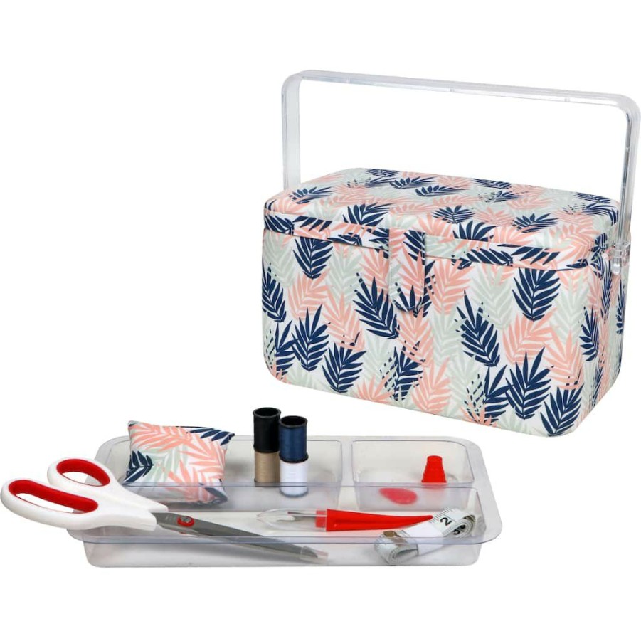 Fabric & Sewing Shop * | Deals Singer Large Leaf Print Tackle Sewing Basket Set