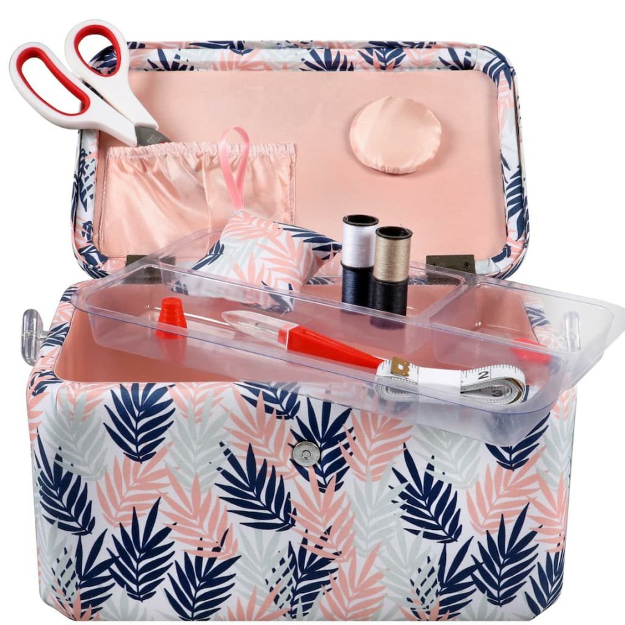 Fabric & Sewing Shop * | Deals Singer Large Leaf Print Tackle Sewing Basket Set