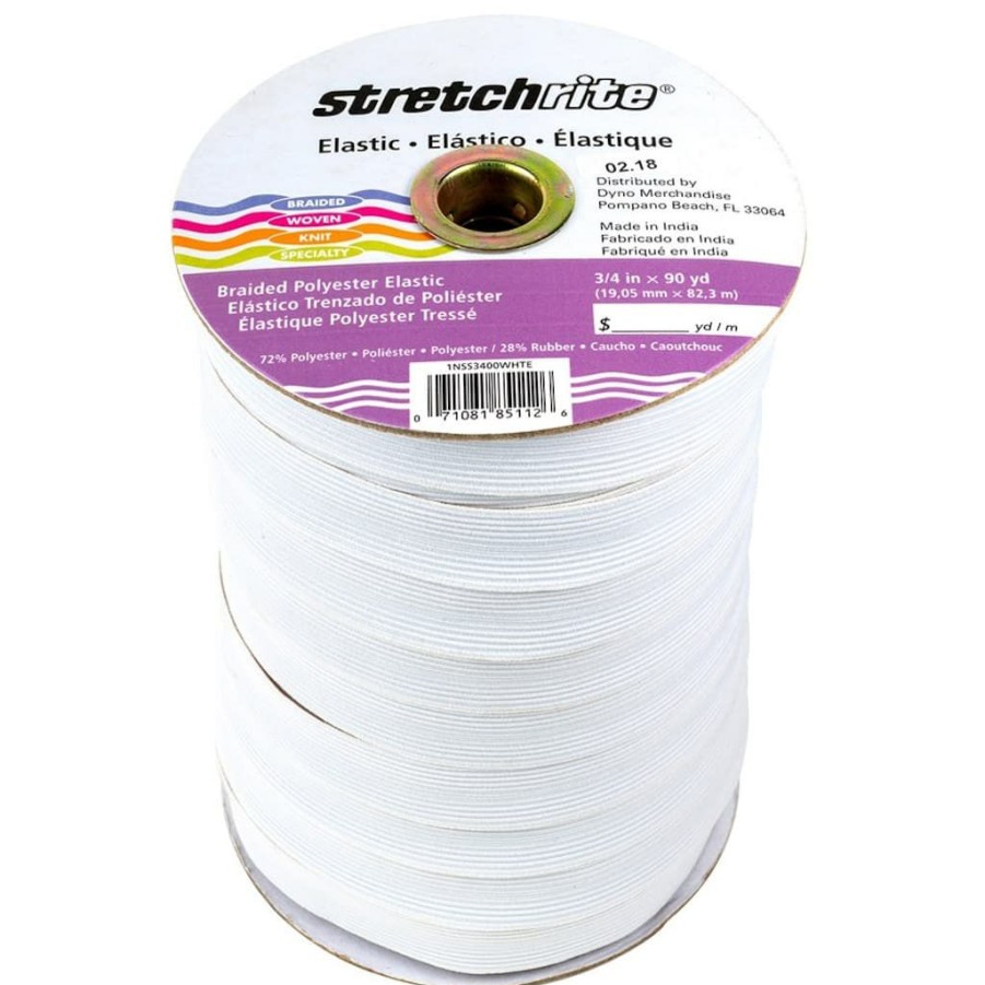 Fabric & Sewing Shop * | Top 10 Stretchrite White Flat Polyester Bradied Elastic, 0.75 X 90Yd. By Singer