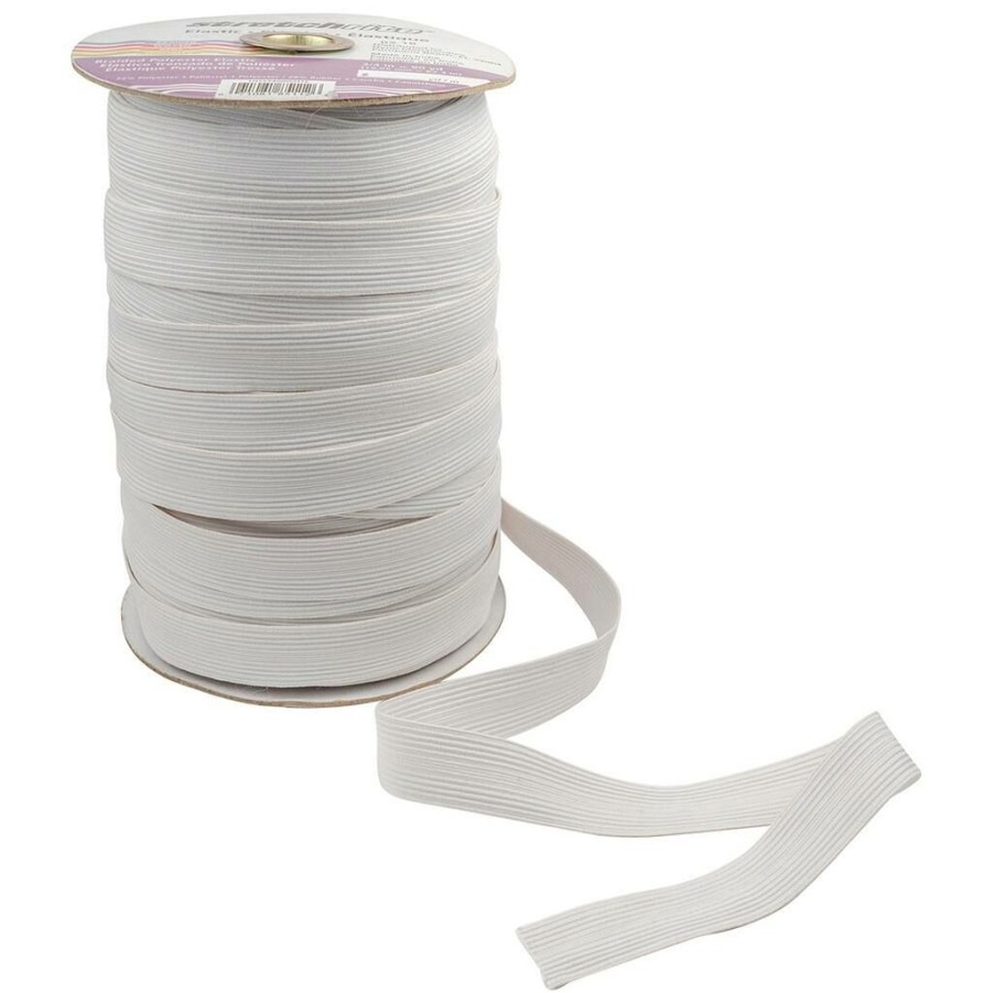 Fabric & Sewing Shop * | Top 10 Stretchrite White Flat Polyester Bradied Elastic, 0.75 X 90Yd. By Singer