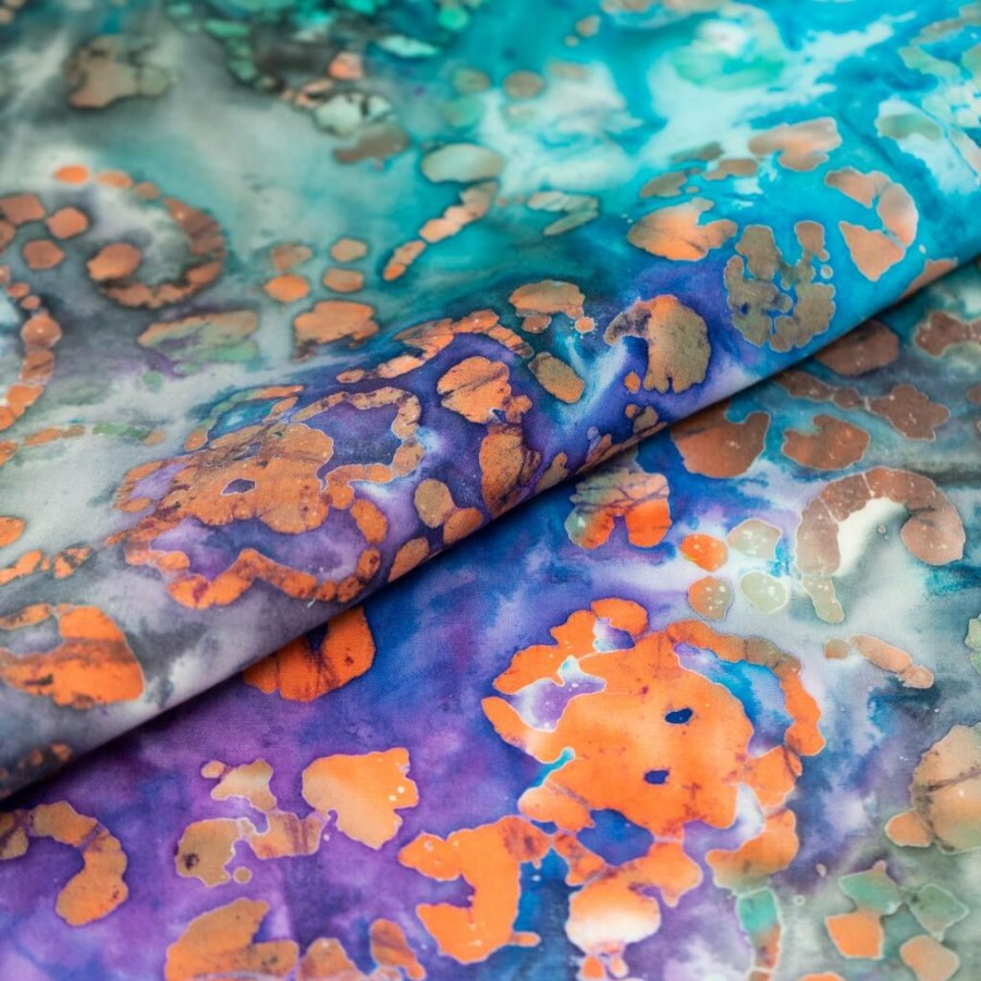 Fabric & Sewing Shop * | Flash Sale Singer Batik Blue & Purple Flower Cotton Fabric