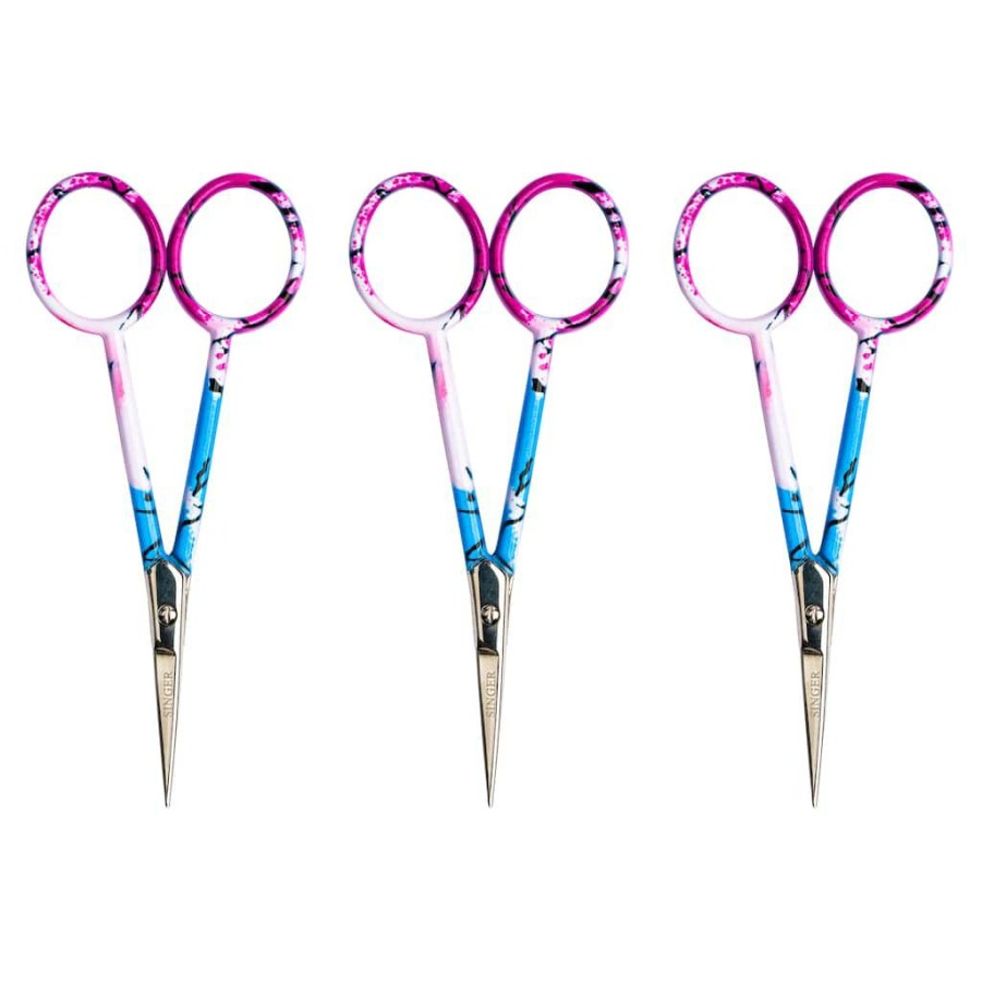 Fabric & Sewing Shop * | Budget Singer 4" Curved Tip Forged Embroidery Scissors With Printed Handles, 3Ct.