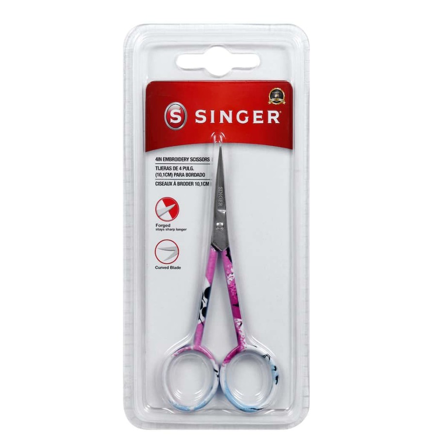 Fabric & Sewing Shop * | Budget Singer 4" Curved Tip Forged Embroidery Scissors With Printed Handles, 3Ct.