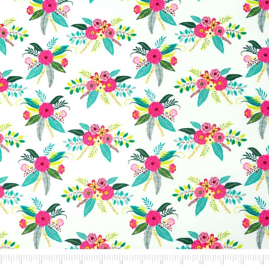 Fabric & Sewing Shop * | Top 10 Singer Modern Bright Floral White Cotton Fabric