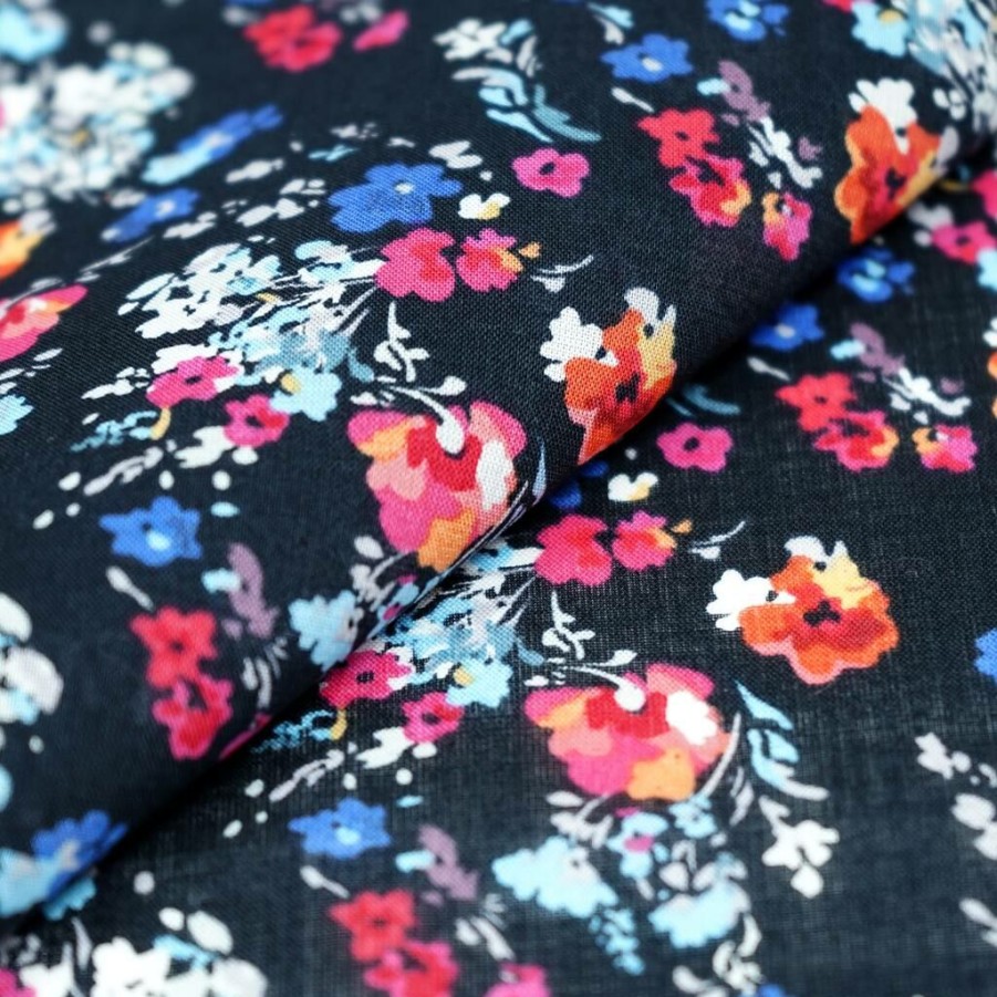 Fabric & Sewing Shop * | New Singer Navy Floral Cotton Lawn Fabric