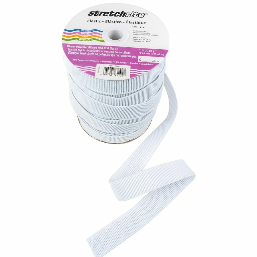 Fabric & Sewing Shop * | Buy Stretchrite White Woven Polyester Ribbed Non-Roll Elastic, 1 X 30Yd. By Singer