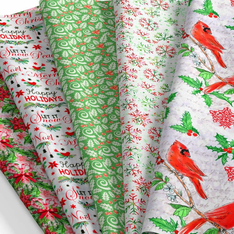 Fabric & Sewing Shop * | Best Deal Singer Christmas Cardinals 5 Piece Fat Quarter Bundle