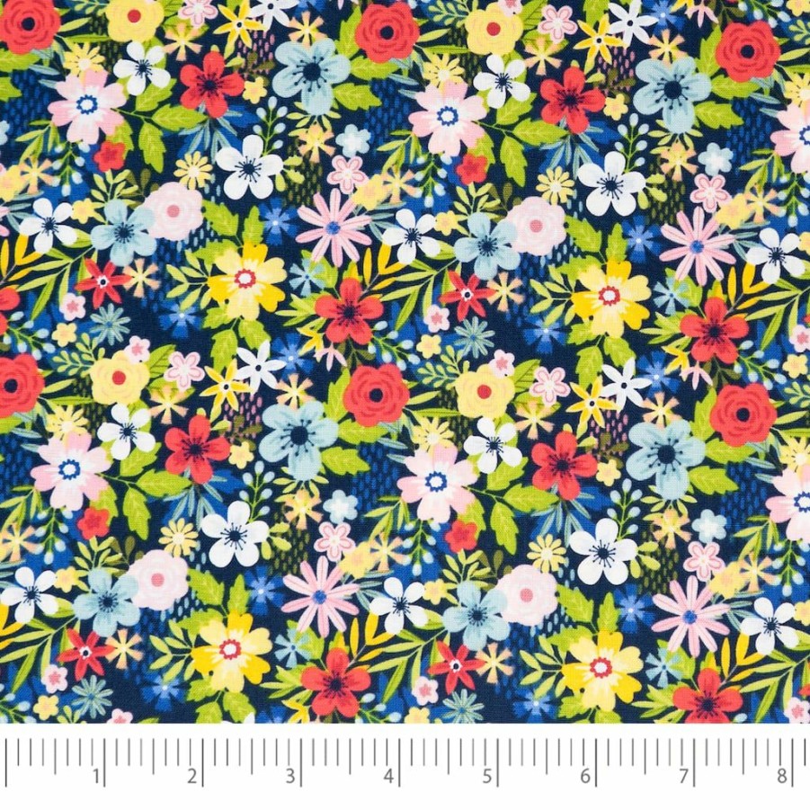 Fabric & Sewing Shop * | Best Reviews Of Singer Patriotic Navy Floral Cotton Fabric