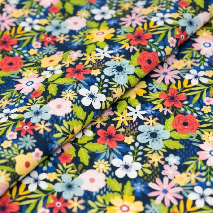 Fabric & Sewing Shop * | Best Reviews Of Singer Patriotic Navy Floral Cotton Fabric