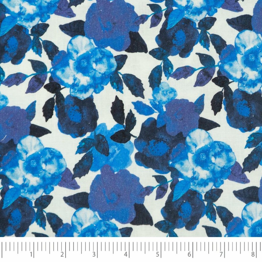 Fabric & Sewing Shop * | Deals Singer China Blue Batiks Floral Cotton Fabric