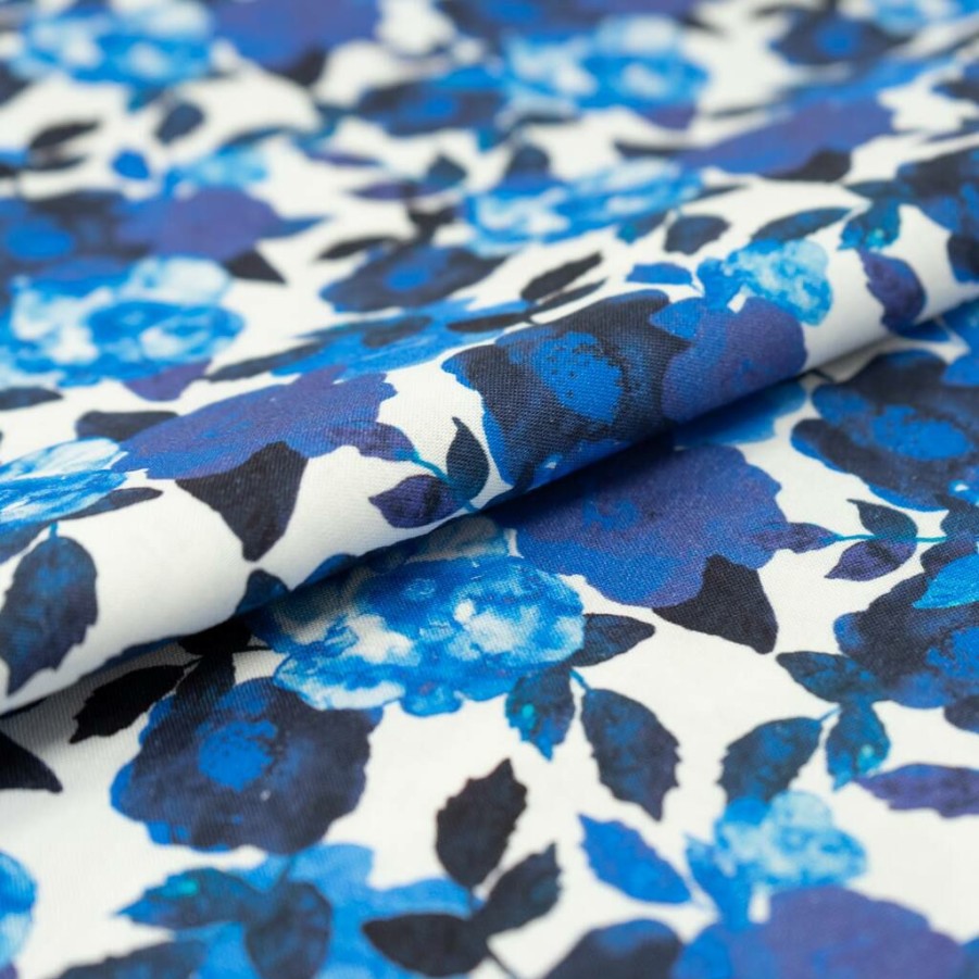 Fabric & Sewing Shop * | Deals Singer China Blue Batiks Floral Cotton Fabric