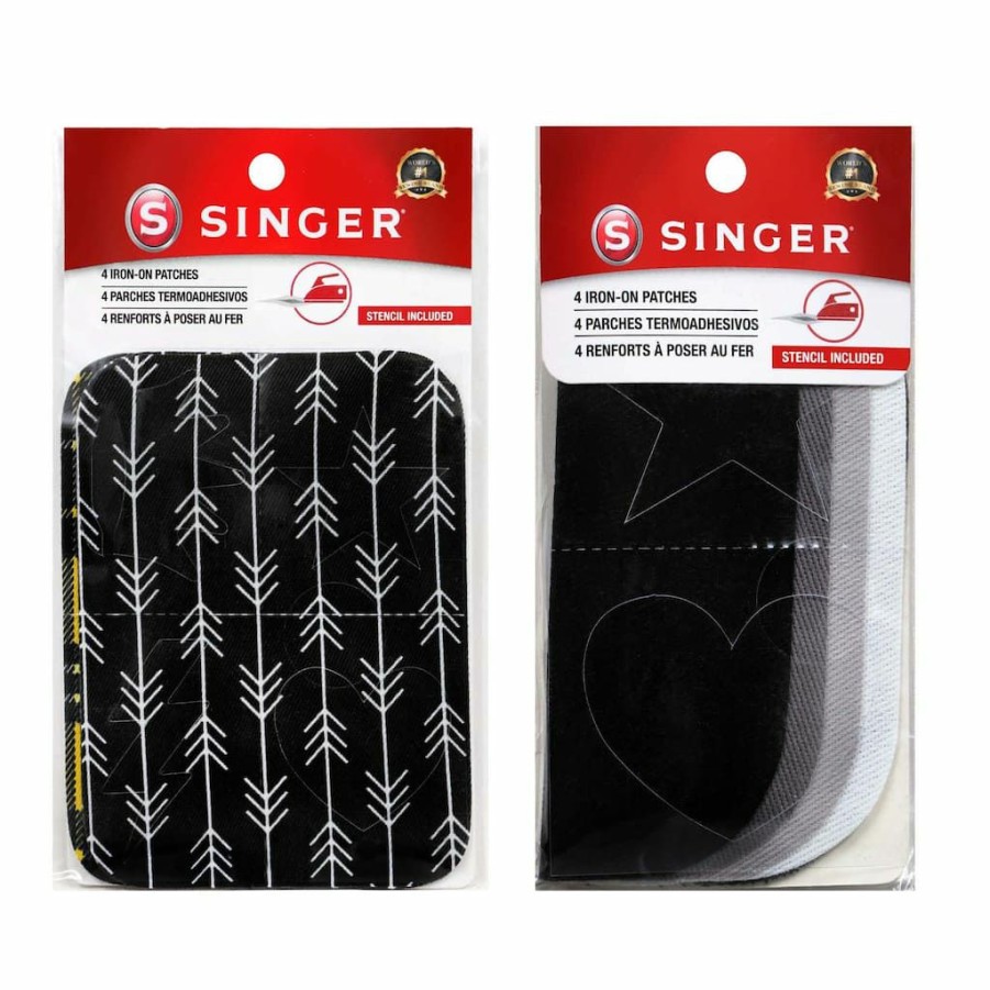 Fabric & Sewing Shop * | Brand New Singer Decorative Print & Solid Diy Iron-On Fabric Patch Kit With 2 Bonus Stencils