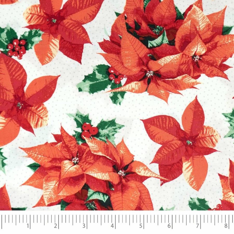 Fabric & Sewing Shop * | Budget Singer Christmas Holiday Poinsettia Print Cotton Fabric