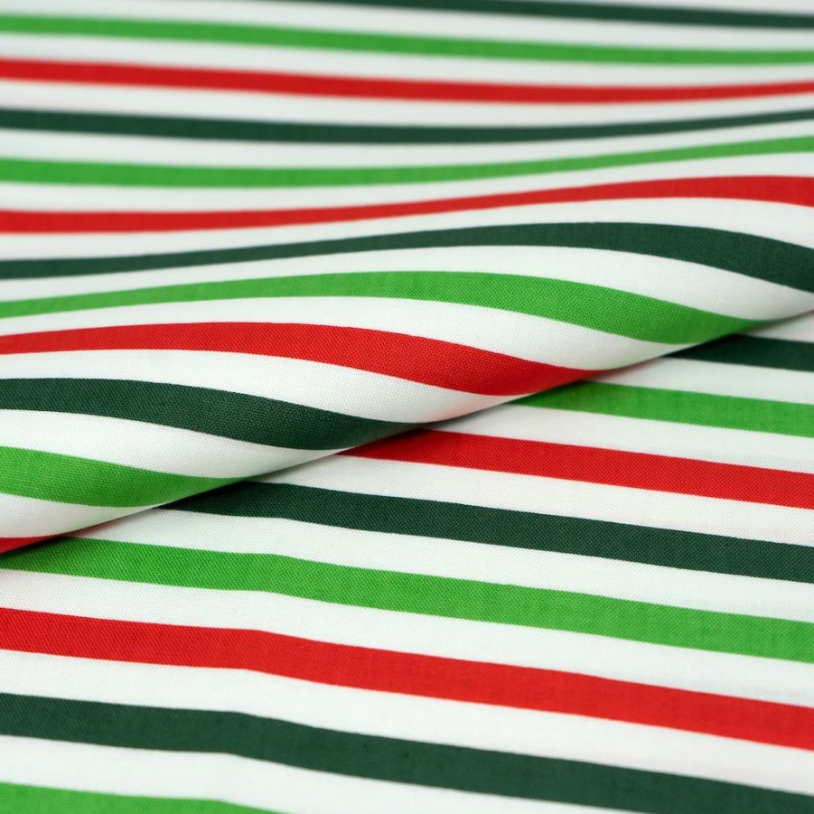 Fabric & Sewing Shop * | Discount Singer Christmas Stripes Cotton Fabric