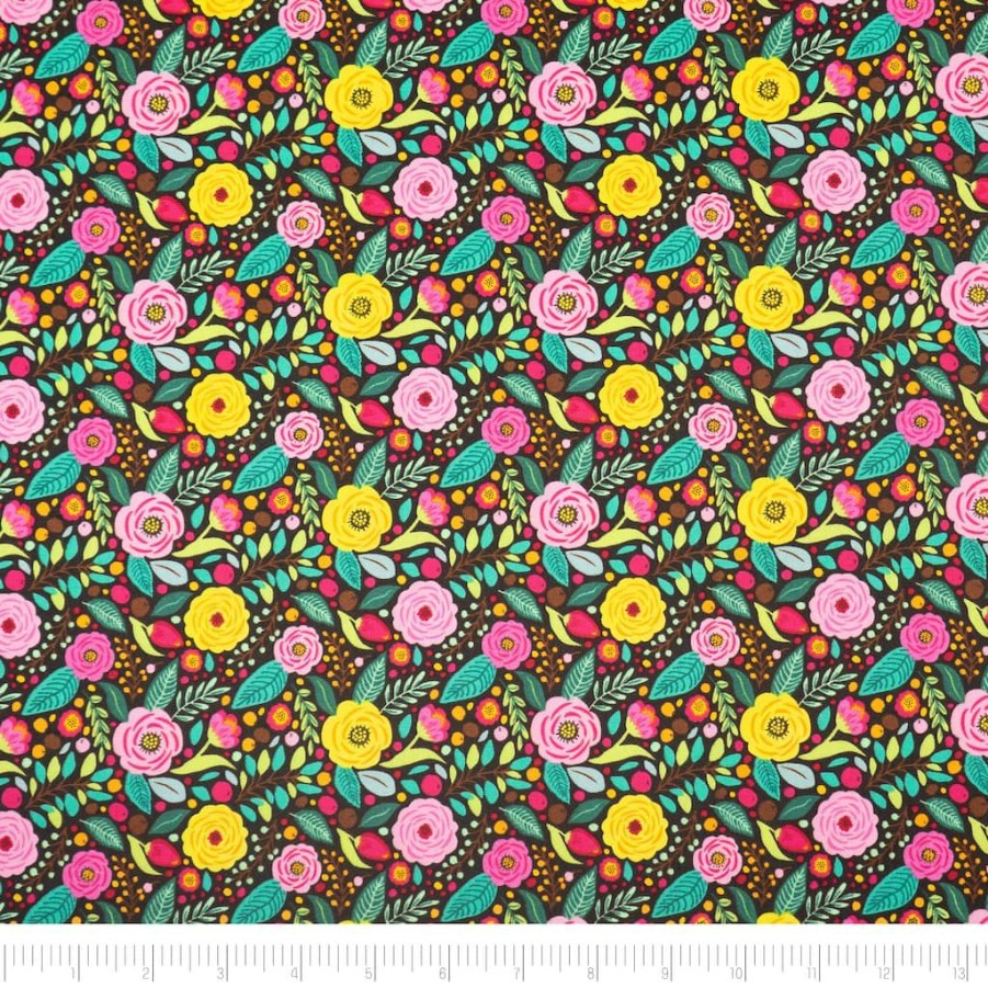 Fabric & Sewing Shop * | Hot Sale Singer Modern Floral Black Cotton Fabric