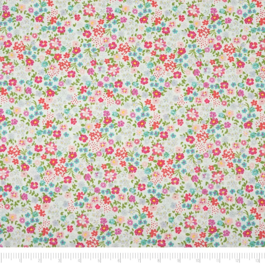 Fabric & Sewing Shop * | Buy Singer Pink Small Floral White Cotton Fabric