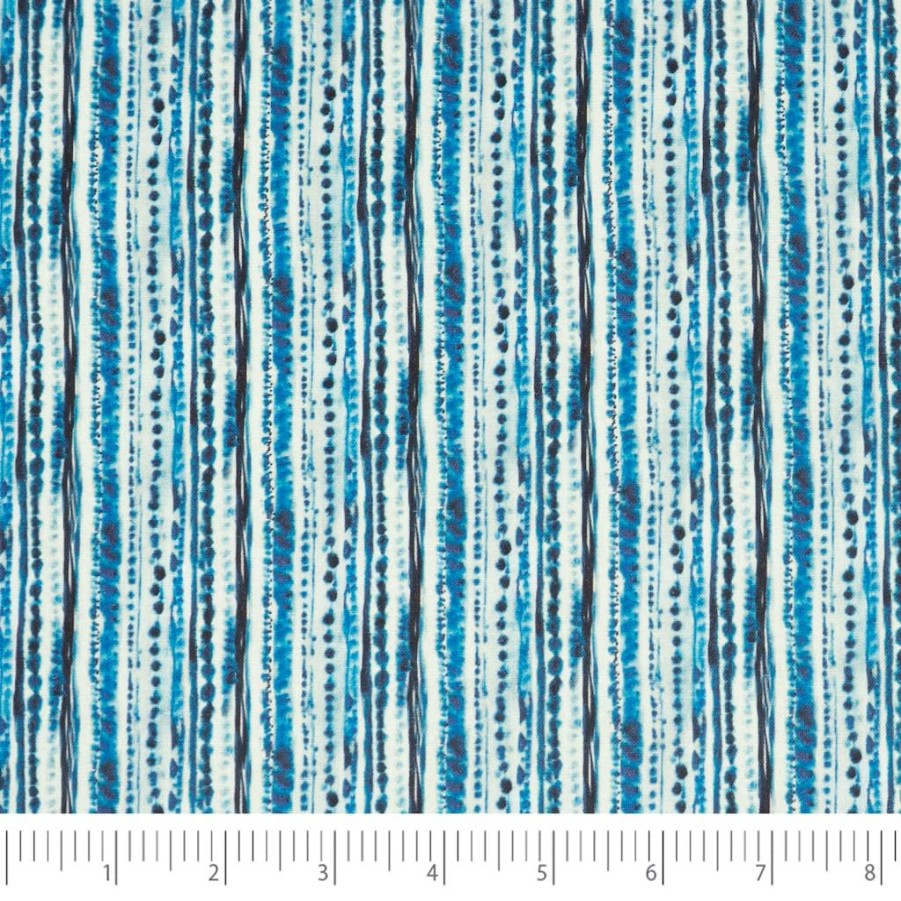 Fabric & Sewing Shop * | Outlet Singer China Blue Batiks Stripe Cotton Fabric