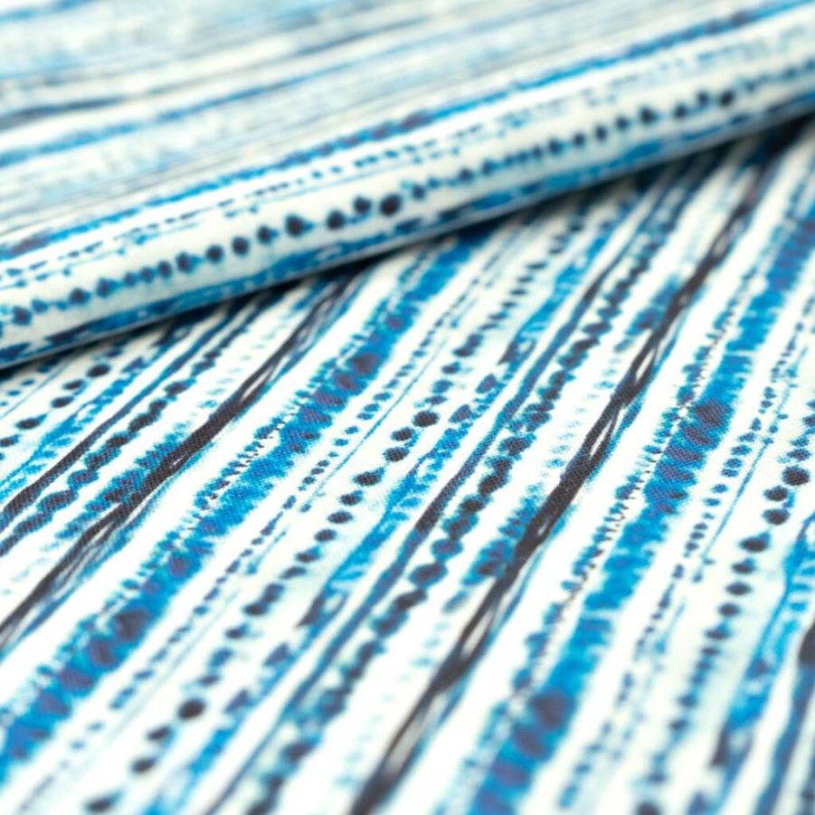 Fabric & Sewing Shop * | Outlet Singer China Blue Batiks Stripe Cotton Fabric