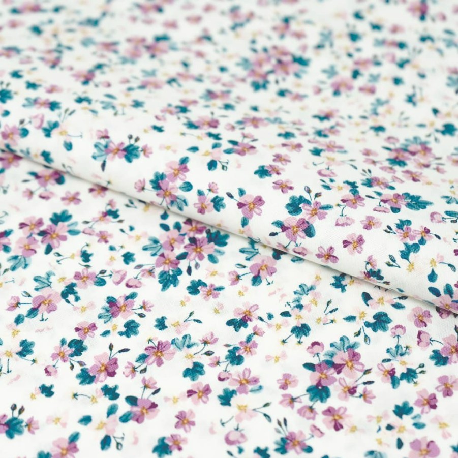 Fabric & Sewing Shop * | Outlet Singer Purple Small Floral On White Cotton Fabric