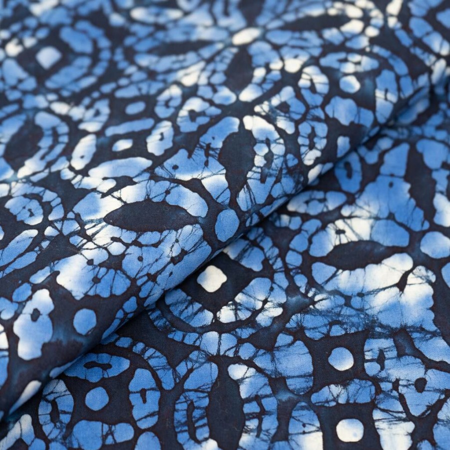 Fabric & Sewing Shop * | Budget Singer Batik Blue Ink Flowers Cotton Fabric