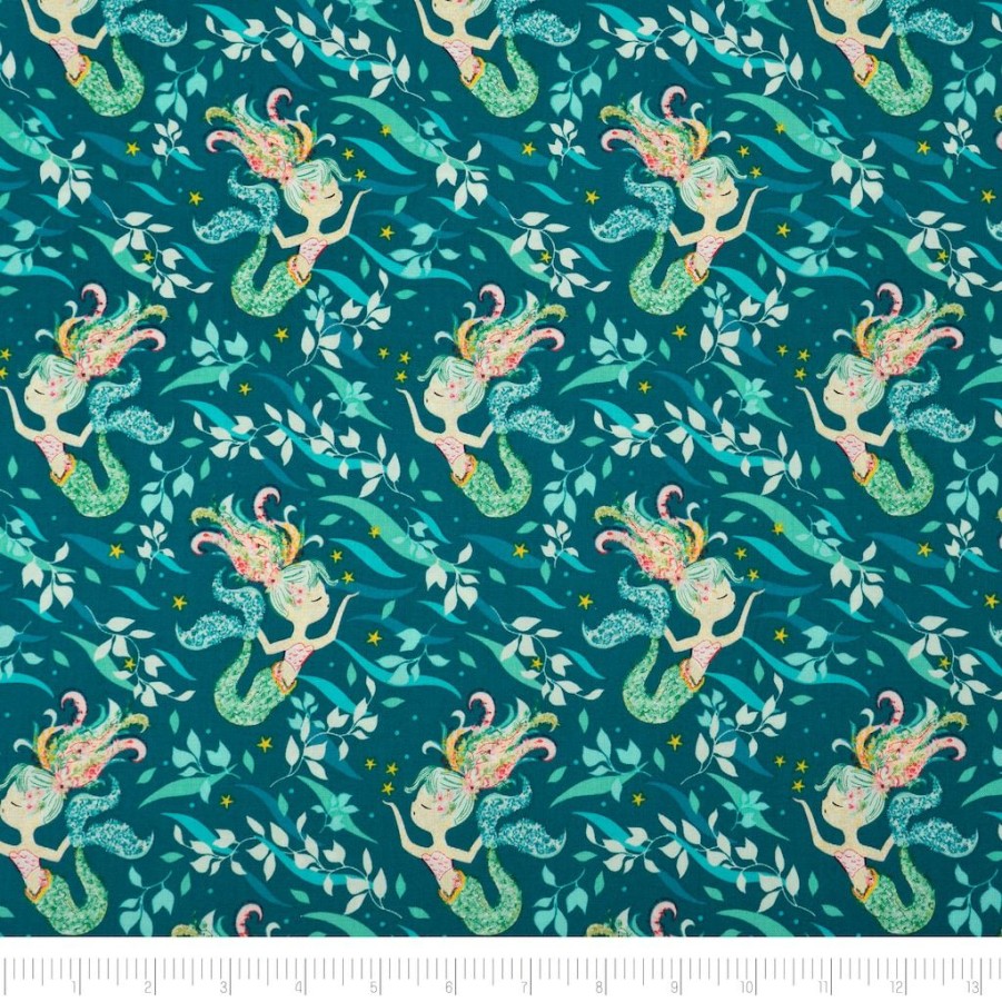 Fabric & Sewing Shop * | Best Pirce Singer Denise Palmer Green Mermaid Cotton Fabric