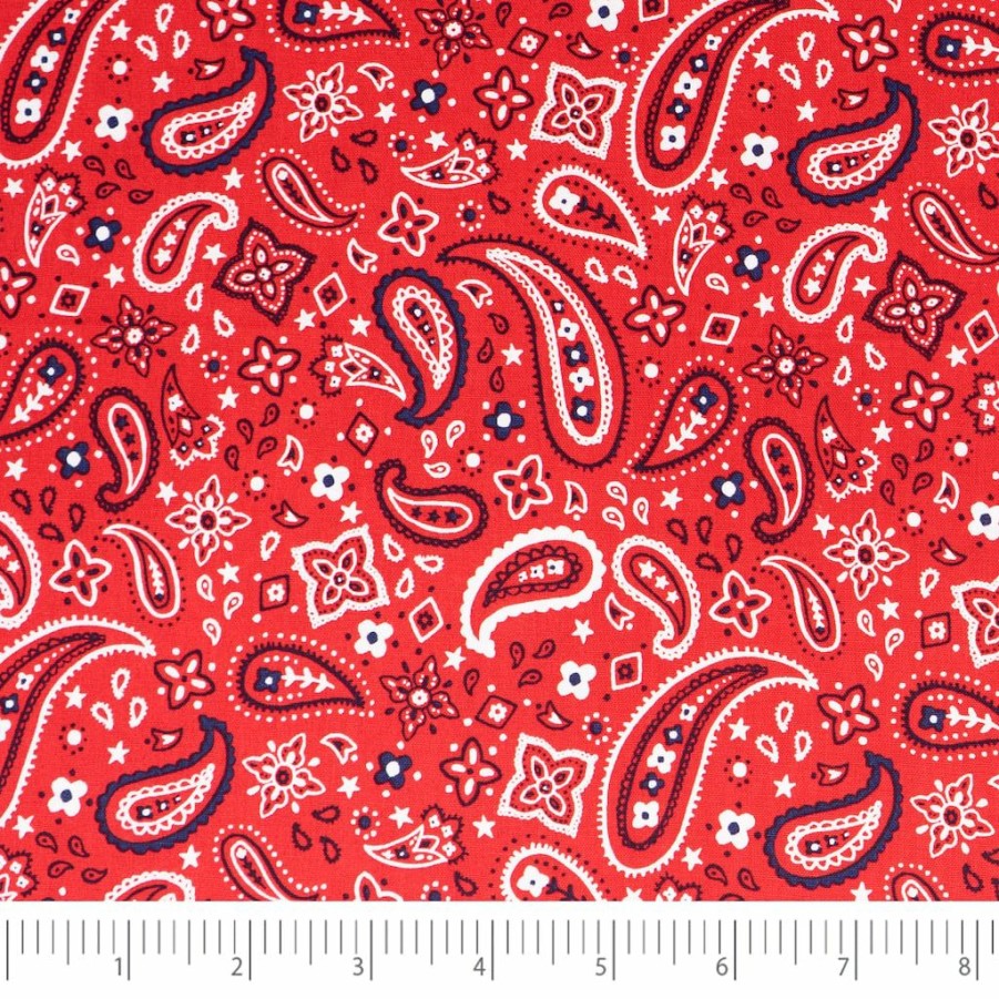 Fabric & Sewing Shop * | Top 10 Singer Patriotic Red Paisley Cotton Fabric