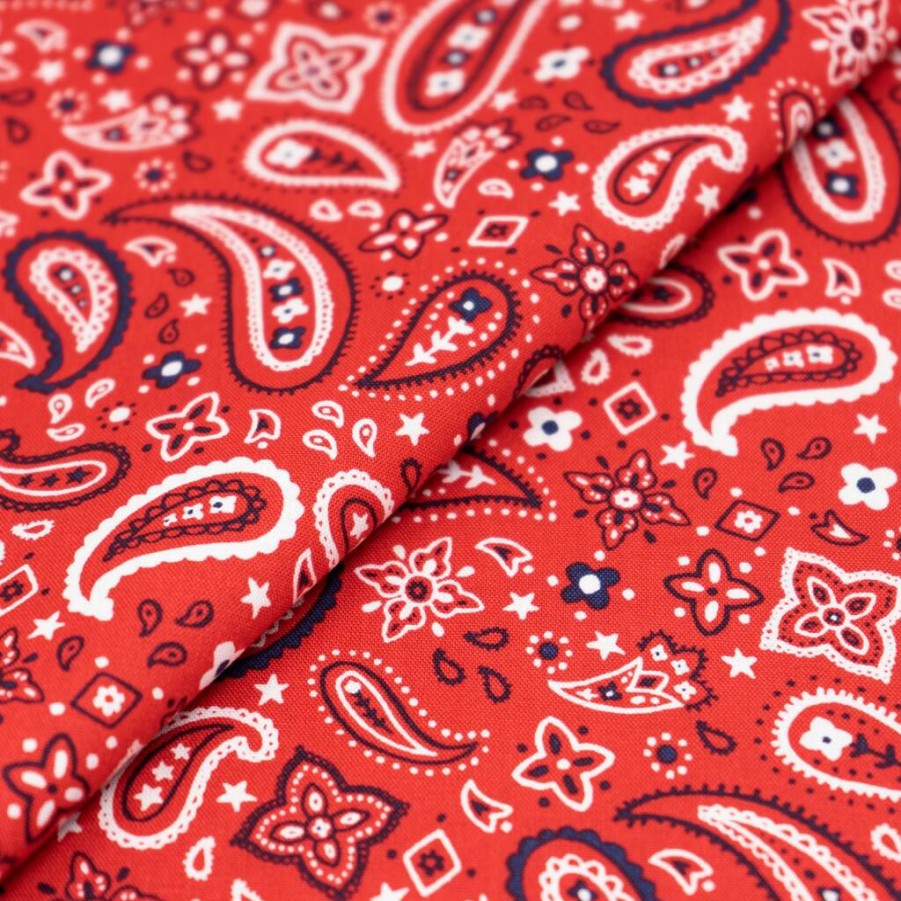 Fabric & Sewing Shop * | Top 10 Singer Patriotic Red Paisley Cotton Fabric