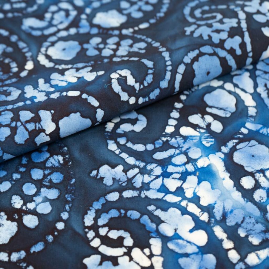 Fabric & Sewing Shop * | New Singer Batik Blue Paisley Cotton Fabric