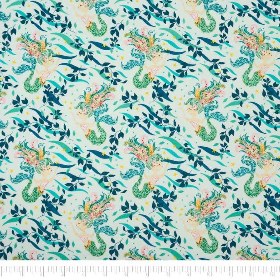 Fabric & Sewing Shop * | Buy Singer Denise Palmer Aqua Mermaid Cotton Fabric