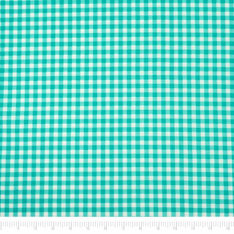 Fabric & Sewing Shop * | Brand New Singer Aqua Gingham Check Cotton Fabric