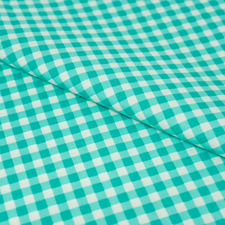 Fabric & Sewing Shop * | Brand New Singer Aqua Gingham Check Cotton Fabric