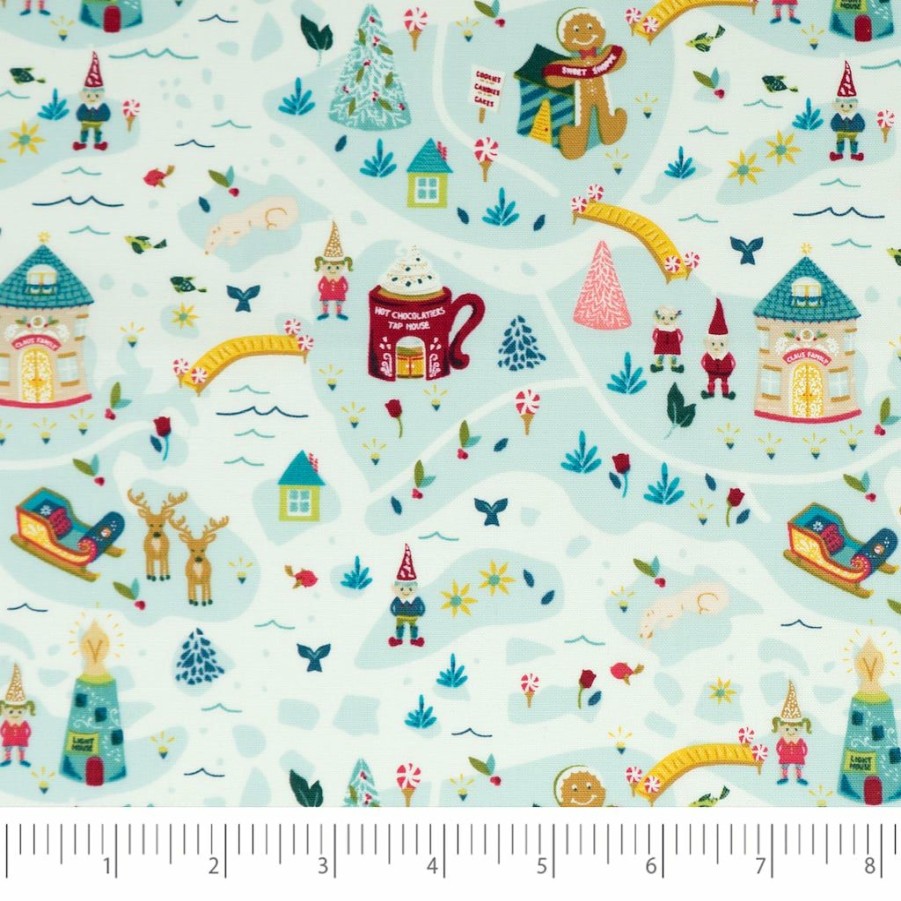 Fabric & Sewing Shop * | Outlet Singer Christmas Santa Village Cotton Print Fabric