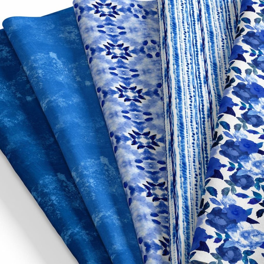 Fabric & Sewing Shop * | Best Pirce Singer China Blue Batiks Cotton Fabric Fat Quarters