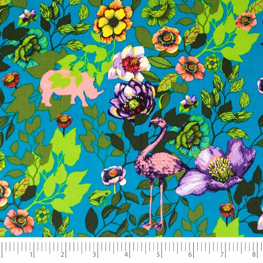 Fabric & Sewing Shop * | Coupon Singer Teal Flamingo Flowers Cotton Fabric