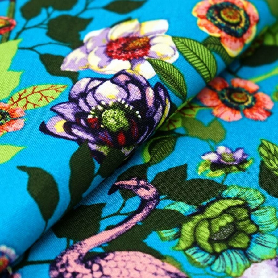 Fabric & Sewing Shop * | Coupon Singer Teal Flamingo Flowers Cotton Fabric